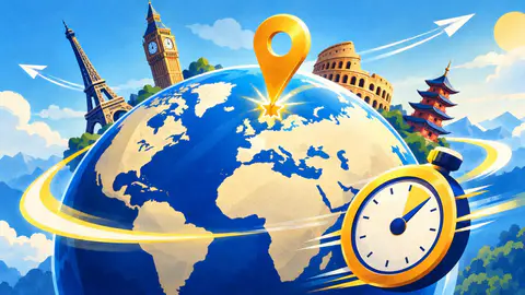 Capital Sprint cover art: A golden pin lands on a capital on a blue globe ringed by the Eiffel Tower, Big Ben, the Colosseum and a pagoda.